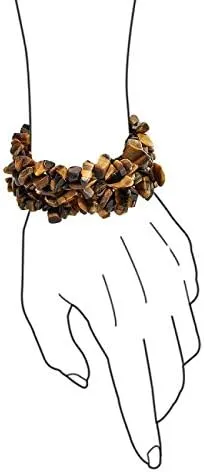 Large Wide Color Gemstone Chips Cluster Multi Strand Statement Bib Collar Necklace Stretch Bracelet Bangle Cuff Jewelry Set for Women