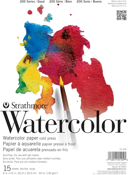 Strathmore 200 Series Watercolor Paper Pad, 9x12 inch, 15 Sheets