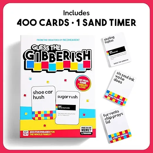 Guess The Gibberish Card Game for Families by Relatable - From The Creators of Incohereant, Christmas Games for Family Party, Funny Hanukkah Gifts for Kids 12+, Includes 400 Cards & Sand Timer