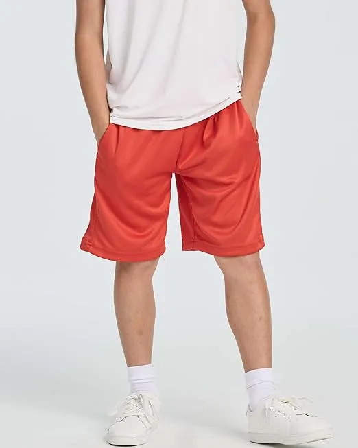 Real Essentials 5 Pack: Boys' Athletic Basketball Shorts with Pockets - Youth Activewear (Ages 4-18)