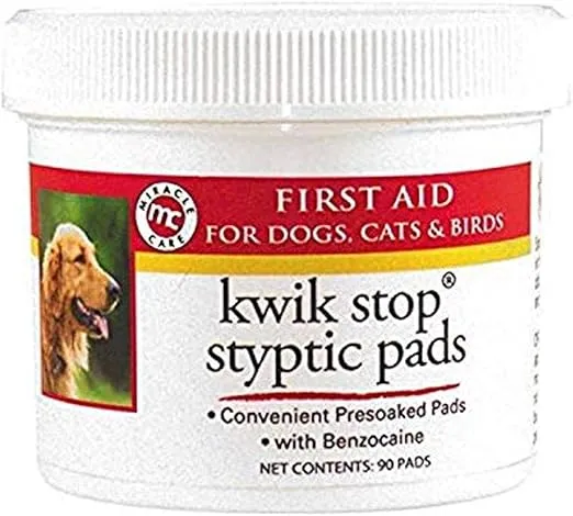 Miracle Care Kwik Stop Styptic Pads For Dogs, Cats, and Birds, Fast-Acting Blood Stop Pads For Pets, Quick Stop Bleeding Pads For Dog Nail Clipping, Minor Cuts, Grooming, 90 count