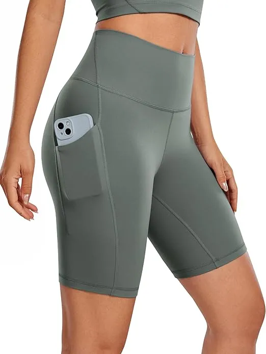 CRZ YOGA Women's Butterluxe Biker Shorts 8 Inches - High Waisted Workout Yoga Shorts Side Pockets Volleyball Buttery Soft