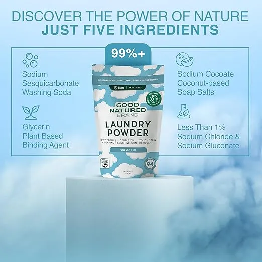 Natural Laundry Detergent Powder | Washing Soda for Laundry | Stain Remover | Hypoallergenic, Safe for Sensitive Skin | Eco-friendly | Unscented | 94 oz 188 Loads