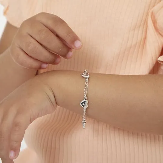 925 Sterling Silver 5" Lovely Heart Bracelet for Infants & Toddlers - Cute & Fashionable Charm Bracelets for Children - Beautifully Design Hearts Link Chain Bracelet for Little Girls