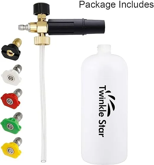 Twinkle Star Foam Cannon 1 L Bottle Snow Foam Lance with 1/4" Quick Connector, 5 Nozzle Tips for Pressure Washer