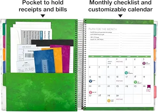 Global Printed Products Budget Planner & Monthly Bill Organizer With 12 Envelopes and Pockets. Expense Tracker Notebook and Financial Planner Budget Book to Control Your Money, 8.5" x 11", Grey Marble
