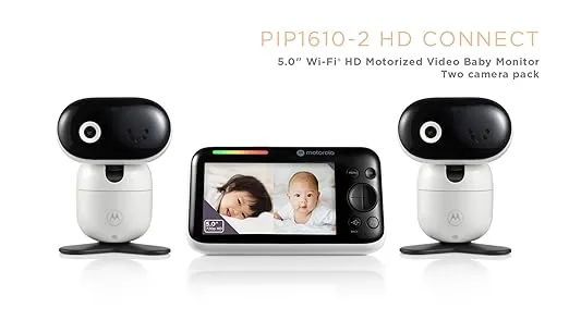Motorola PIP1610 - Two 5" Display HD Camera Baby Monitors W/ 2-Way Audio, WiFi, App Connectivity, & 1000 FT Range - Wall Mount W/Remote Pan/Tilt/Zoom, Room Temp, & Lullabies