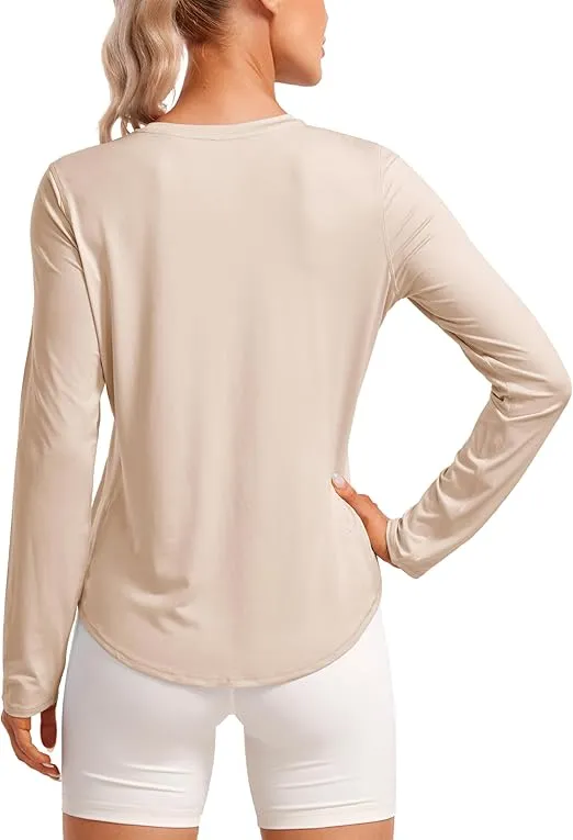 CRZ YOGA Lightweight Long Sleeve Workout Shirts for Women Gym Running Fall Shirt High Neck Athletic Training Tee Tops