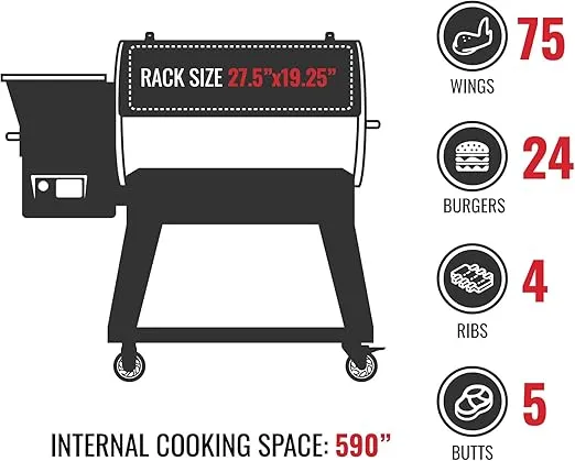 recteq Pellet Grill - Deck Boss 590, Pellet Smoker Grill, Outdoor Grill, BBQ Grill, Electric Pellet Smoker Grill Combo, Wi-Fi-Enabled, Electric Pellet Grill, 592 Square Inches of Cook Space