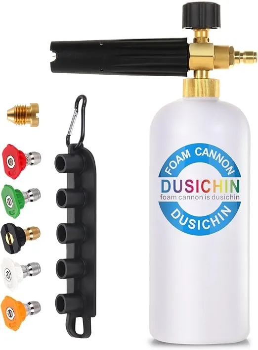 DUSICHIN SFL-001 Foam Cannon Snow Foam Lance Pressure Washer Jet Wash Quick Release Adjustable Nozzle 1/4 Inch Male Fitting Foam Dispenser