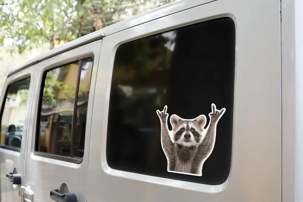 Rocking Raccoon Sticker, Funny Raccoon Cute Car Decal 5.5-Inches Decal Car Laptop Wall Window Bumper Sticker