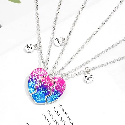 Best Friend Necklaces for 3 Matching Heart Pendant Magnetic Bff Friendship Necklace