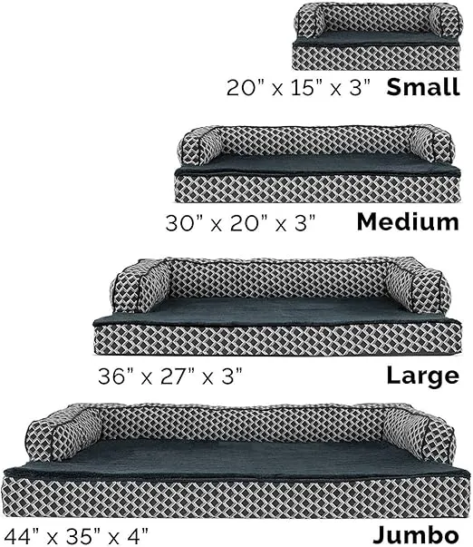 Furhaven Cooling Gel Dog Bed for Large Dogs w/ Removable Bolsters & Washable Cover, For Dogs Up to 95 lbs - Plush & Woven Decor Comfy Couch Sofa - Diamond Gray, Jumbo/XL