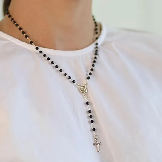 Bling Jewelry Catholic Christian Prayer Rosario Ball Beads Crucifix Cross Catholic Jesus Virgin Mother Mary Rosary Beads Necklace for Women Teen 18K Gold Plated Brass