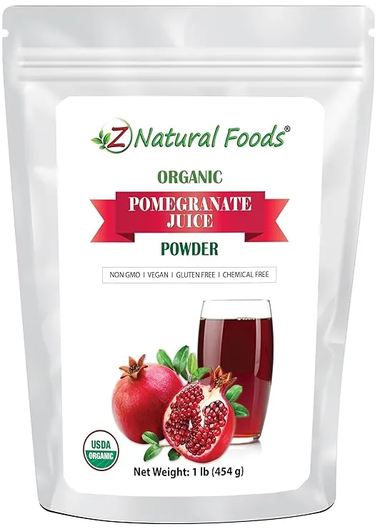 Z Natural Foods Pomegranate Powder - Organic Pomegranate Juice Powder, Pure & Natural Pomegranate Fruit Extract - Nutritious, Antioxidant Superfood for Smoothies, Tea, Yogurt & Culinary Use, 1 lb