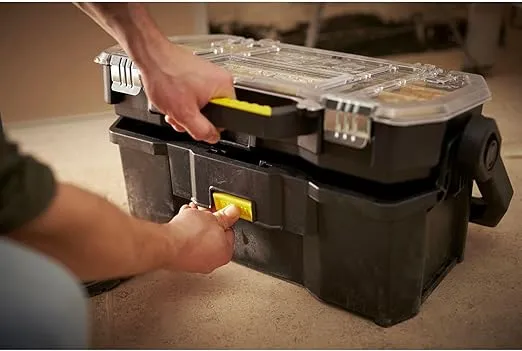 STANLEY Toolbox Tote Plus Storage Organiser, Heavy Duty Metal Latch, Removable Dividers, 19 Inch, STST1-70317