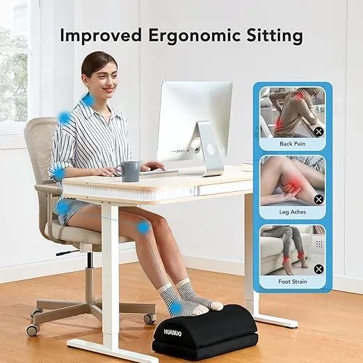 HUANUO Foot Rest for Under Desk at Work, Adjustable Footrest with 2 Height Options, Memory Foam Foot Stool for Under Desk, Foot Rest for Office, Home, Airplane, Travel - Office Accessories for PC