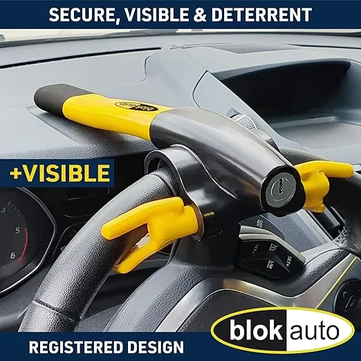 BLOKAUTO 9595 Car Steering Wheel Lock Anti-Theft Device, Visible and Deterrent, Spoke Placement, Push Locking, Universal Steering Wheel Lock for Car. SUV, Van, Pickup Truck, High Security Car Lock