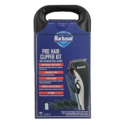 XTREME DIGITAL LIFESTYLE ACCESSORIES Barbasol Professional Hair Clipper Kit with Stainless Steel Blades, 4 Guide Combs, Adjustable Taper and Travel Bag