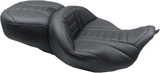 Mustang MUSTANG 0801-1374 79006AB One-Piece Deluxe Touring Seat - Black W/American Beauty Red Stitching