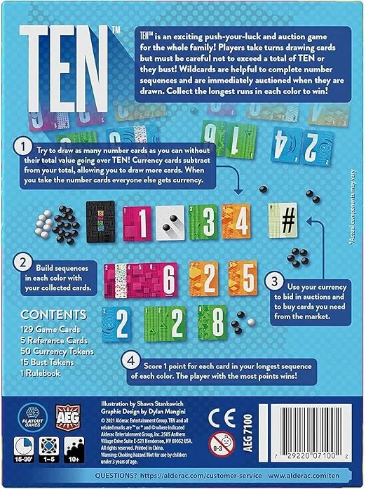AEG Ten | Push Your Luck Card Game for The Whole Family | from The Creators of Point Salad | Easy to Learn | Quick to Play | 2-6 Players | Ages 10+