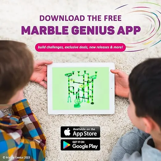Marble Genius Marble Run Starter Set STEM Toy for Kids Ages 4-12 - 130 Complete Pieces (80 Translucent Marbulous Pieces and 50 Glass Marbles), Construction Building Block Toys, Theme (Jungle)