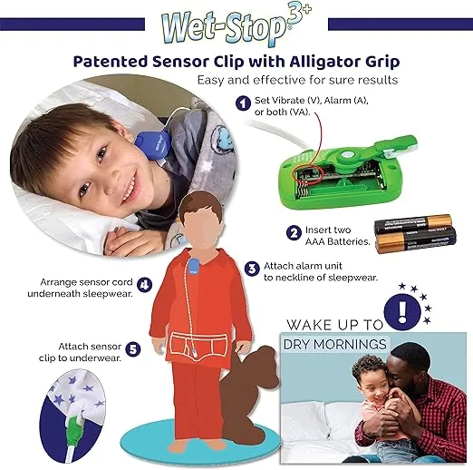 3 Blue Bedwetting Enuresis Alarm with Loud Sound and Strong Vibration for Boys or Girls, Proven Solution for Bedwetters
