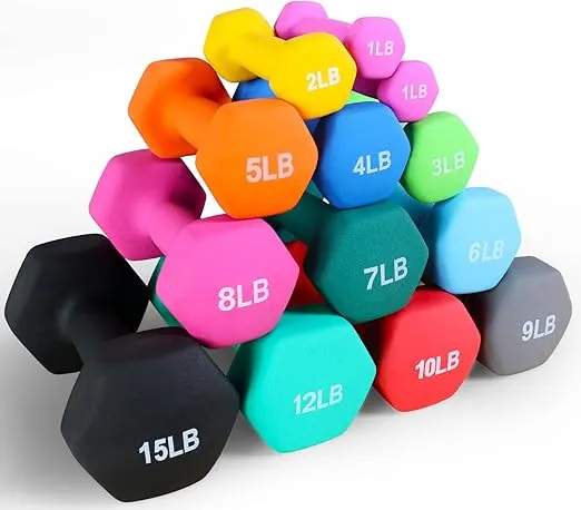 Neoprene Dumbbell Hand Weights, Anti-Slip, Anti-roll, Hex Shape Colorful, Pair or Set with Stand