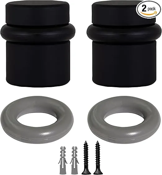 2-Pack Cylindrical Door Stops with Rubber Bumper – Floor Mounted Door Stopper in Matte Black Finish – Design House, 189332-MB
