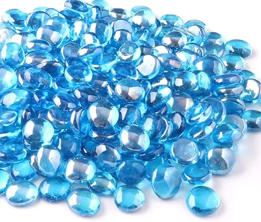 KIBOW 10-Pound Pack Fire Glass Beads Fire Glass Drops for Gas Fire Pit, 3/4 Inch-Pacific Blue