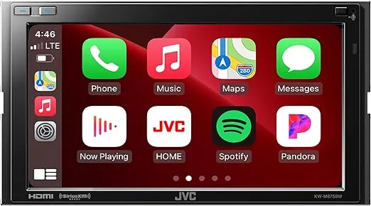 JVC KW-M875BW Built in Wi-Fi for Wireless CarPlay Android Auto, 6.8" LCD Touchscreen Display, AM/FM, Bluetooth, MP3 Player, USB Port, Double DIN, 13-Band EQ, SiriusXM Car Radio