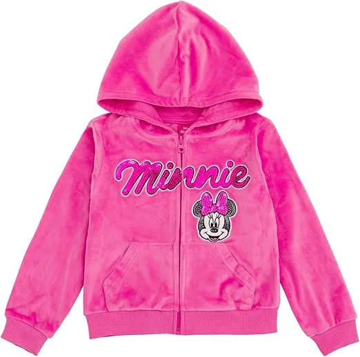 Disney Junior Girls Velour Zip Up Hoodie and Jogger Pants Outfit Set Toddler to Big Kid Sizes (2T - 14-16)