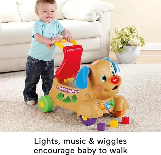 Fisher-Price Baby & Toddler Toy Laugh & Learn Stride-to-Ride Puppy Walker & Ride-On with Music Lights & Blocks for Infants Ages 9+ Months