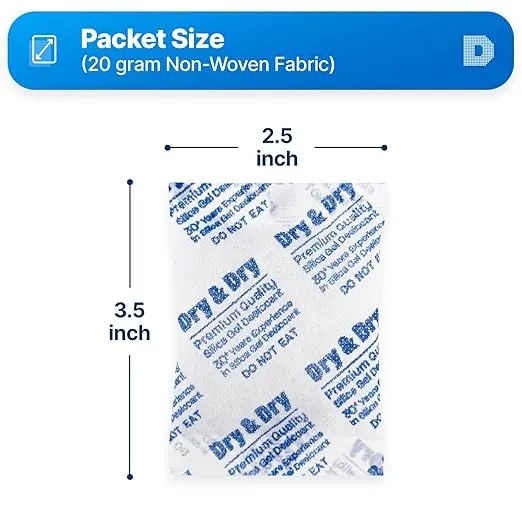 Dry & Dry 20 Gram [10 Packets] Silica Gel Packets Desiccants, Silica Packets - Rechargeable Silica Gel Packs, Moisture Absorbers, Desiccants Packets, Silica Gel