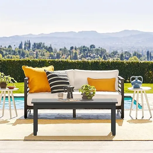 LUE BONA Outdoor Coffee Table, HDPS Patio Coffee Tables for Outside Rectangle, Adjustable Levelling Feet/Weather Resistant, Patio Table for Deck, Pool, Balcony, Indoor or Outdoor Use, Dark Gray