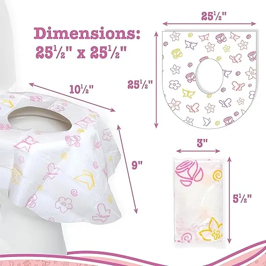 Toilet Seat Covers Disposable (6 Pack, Floral) - XL Waterproof Toilet Cover for Toddlers, Kids & Adults - Portable & Individually Wrapped for Travel, Potty Training & Public Restrooms