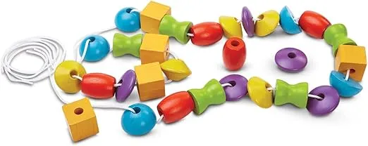 PlanToys Wooden Lacing Beads (5353) | Sustainably Made from Rubberwood and Non-toxic Paints and Dyes