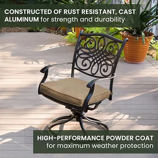 Hanover Traditions 9-Piece Patio Dining Set with Swivel Rocker Chairs with Natural Oat Cushions and Extra Large Dining Table, Outdoor Dining Set for 8, All-Weather Rust-Resistant Outdoor Furniture