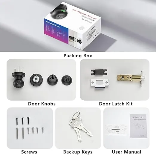 Fingerprint Door Lock, Smart Fingerprint Door Knob with Lock, Biometric Black Door Lock, Keyless Thumbprint Entry Door Lock for Bedrooms, Hotels, Apartments, Offices and Garages