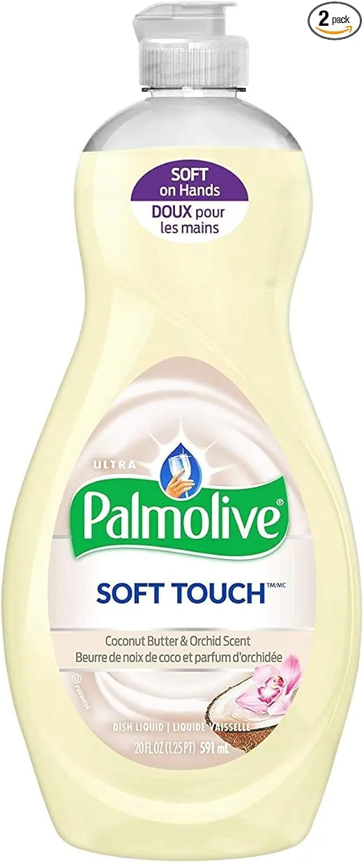 Palmolive Ultra Soft Touch Liquid Dish Soap | Soft Touch on Hands | Tough-on-Grease | Concentrated Formula | Coconut Butter & Orchid Scent - 20 Ounce Bottle (Pack of 2)