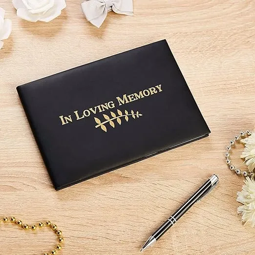 Paper Junkie Black Funeral Guest Book for Memorial Service with 130 Pages, Gold Foil In Loving Memory Cover (8 x 6 In)