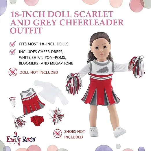 Emily Rose 18 Inch Doll Clothes Accessory Gift Play Set | Scarlet and Grey Cheer Cheerleader 18" Doll Outfit, Includes Dress, T-Shirt Tee and Fun Accessories | Made to Fit Most 18" Dolls