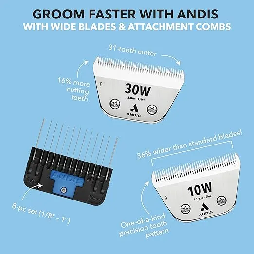 Andis 561465 ceramicEDGE #7FW Coarse Wide Blade, Small Animal and Pet Grooming, Detachable Replacement Blade, Long Lasting, Stainless Steel