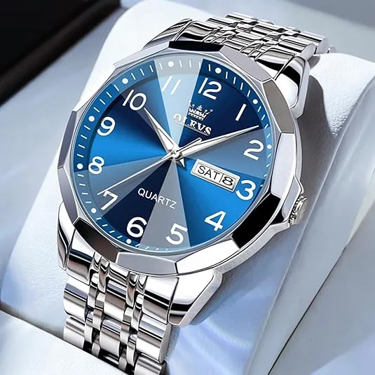 OLEVS Watch for Men Luxury Dress Analog Quartz Stainless Steel Waterproof Luminous Date Diamond Business Two Tone Casual Wrist Watch