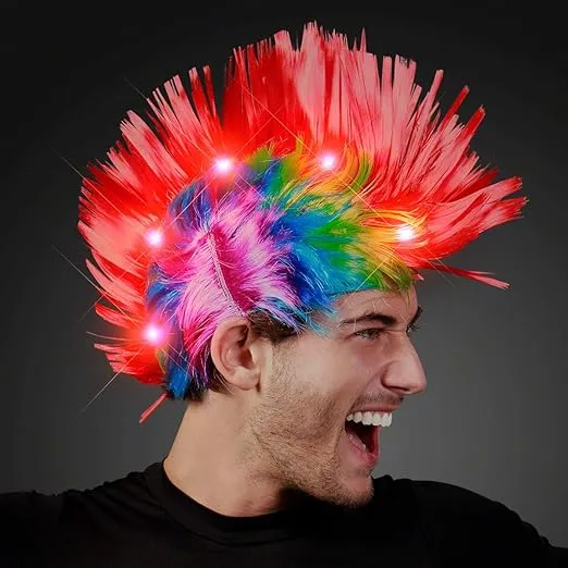 FlashingBlinkyLights Punk Rock Mohawk Light Up Wig with Blinking Red LEDs