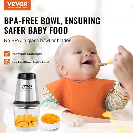 VEVOR Food Processor, Mini Electric Chopper 400W, 2 Speeds Electric Meat Grinder, Stainless Steel Meat Blender, for Baby Food, Meat, Onion, Vegetables, 2.5 Cup