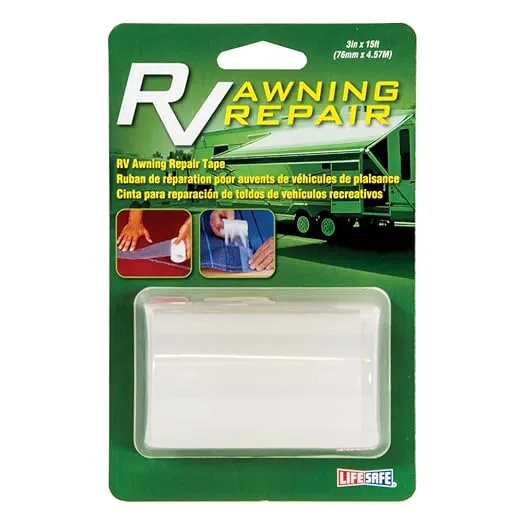Awning Repair Tape, RV and Marine, Repairs Rips, Tears & Punctures To Awnings, Canvas, Rain Wear, Tents, Knapsacks & Pool Covers, Transparent, 3 inch X 15 ft, RE3848
