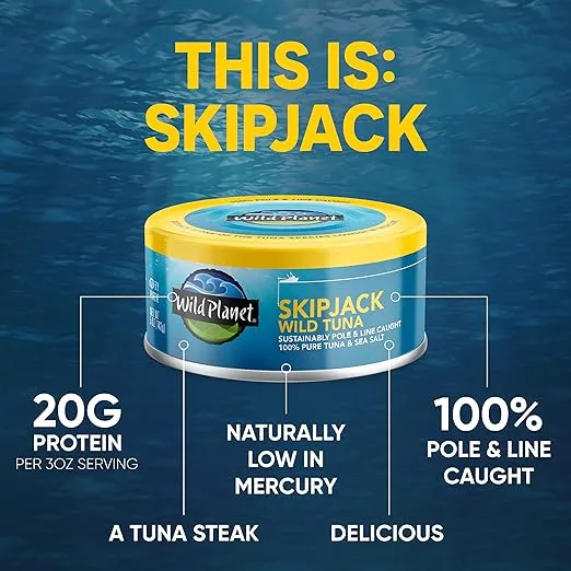 Wild Planet Skipjack Wild Tuna, Sea Salt, Keto and Paleo, 3rd Party Mercury Tested, 5 Ounce (Pack of 4)