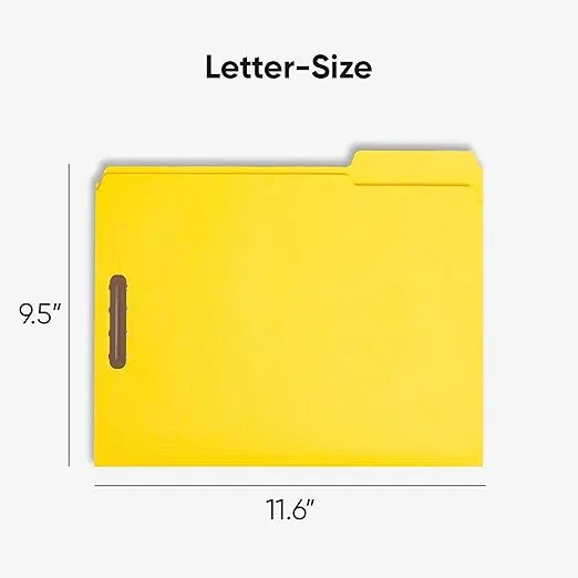 Smead Fastener File Folders, 50 Count, Assorted Colors, Reinforced 1/3-Cut Tabs, 2 Fasteners, Letter Size (11975)