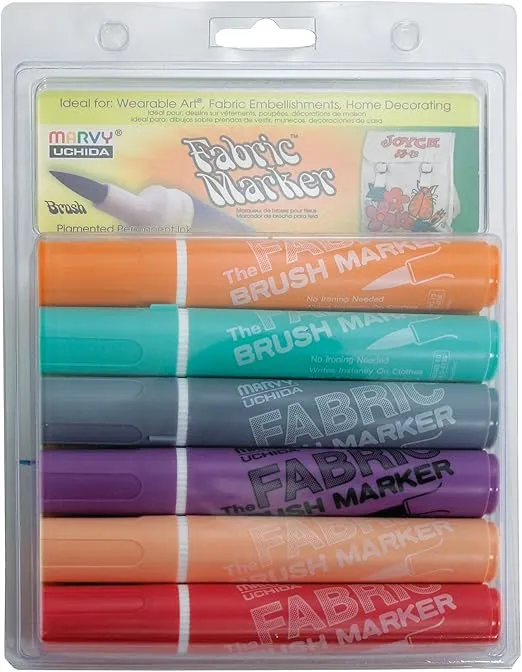 Uchida 722-6B Brush Fabric Marker, Set of 6,Orange,Green,Grey